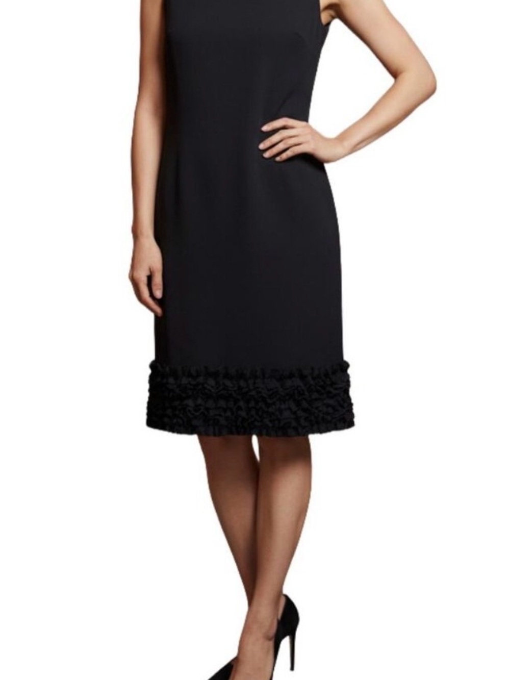 Taylor Classic Black Sleeveless Shift Dress 100% Linen with Textured Hem Size 6